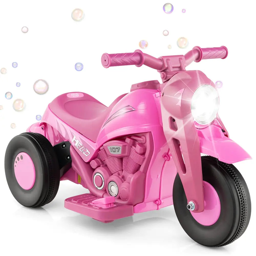 6V Kids Electric Ride on Motorcycle with Bubble Maker and Music-Pink - Pink - Powered Ride On Toys