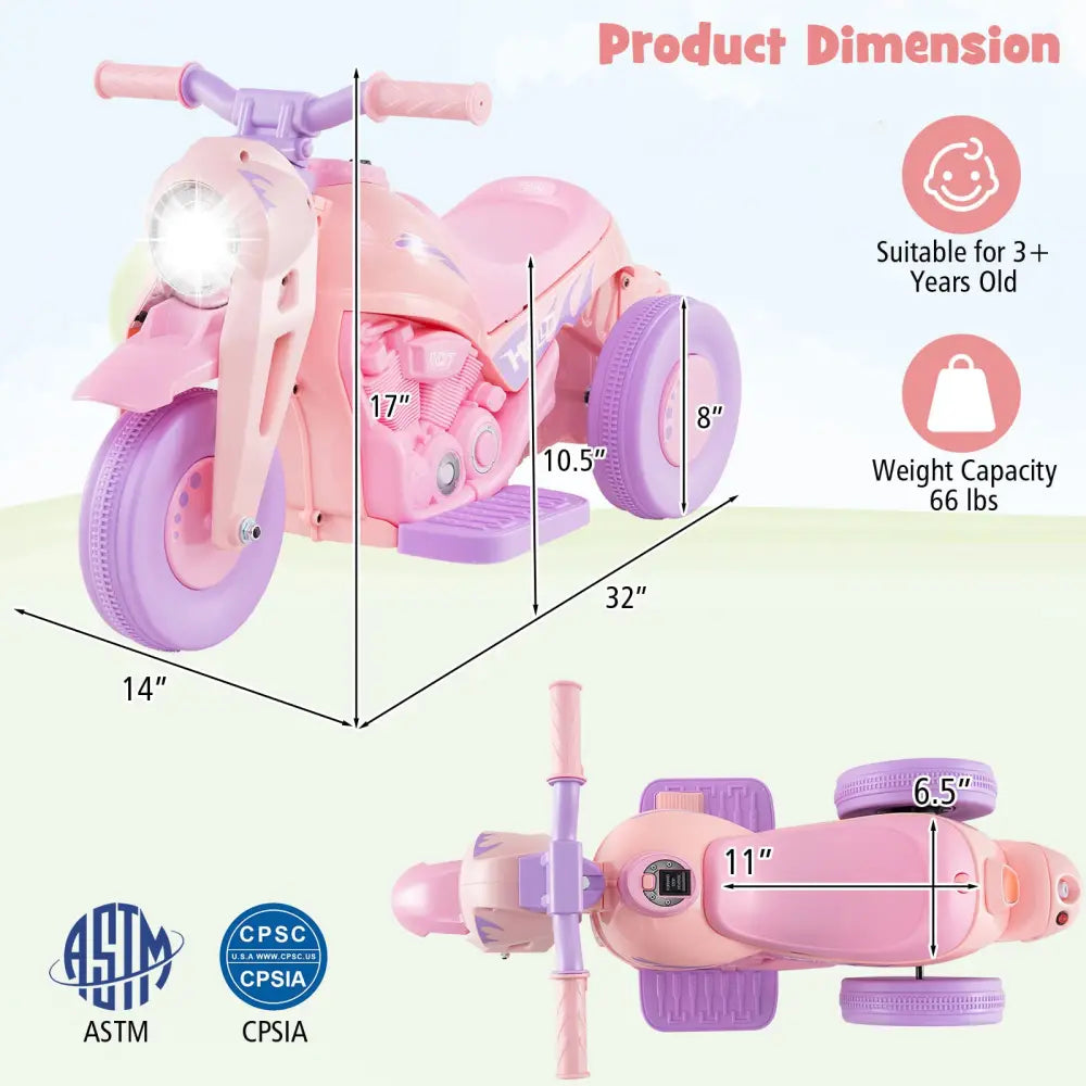 6V Kids Electric Ride on Motorcycle with Bubble Maker and Music-Pink and Purple - Pink & Purple - Powered Ride On Toys