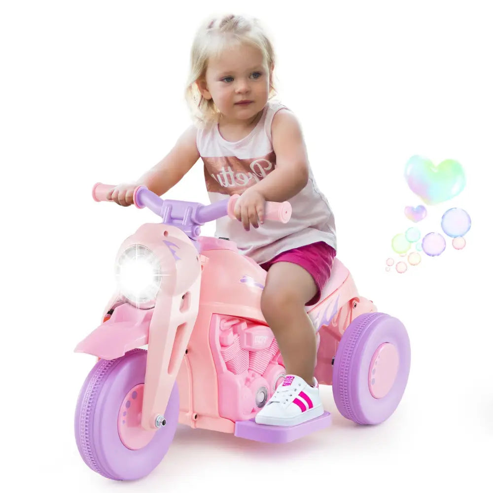 6V Kids Electric Ride on Motorcycle with Bubble Maker and Music-Pink and Purple - Pink & Purple - Powered Ride On Toys