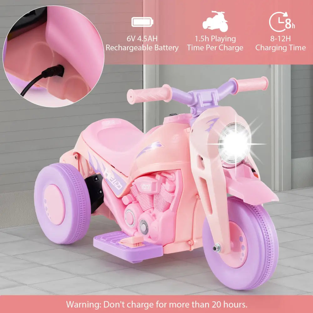 6V Kids Electric Ride on Motorcycle with Bubble Maker and Music-Pink and Purple - Pink & Purple - Powered Ride On Toys