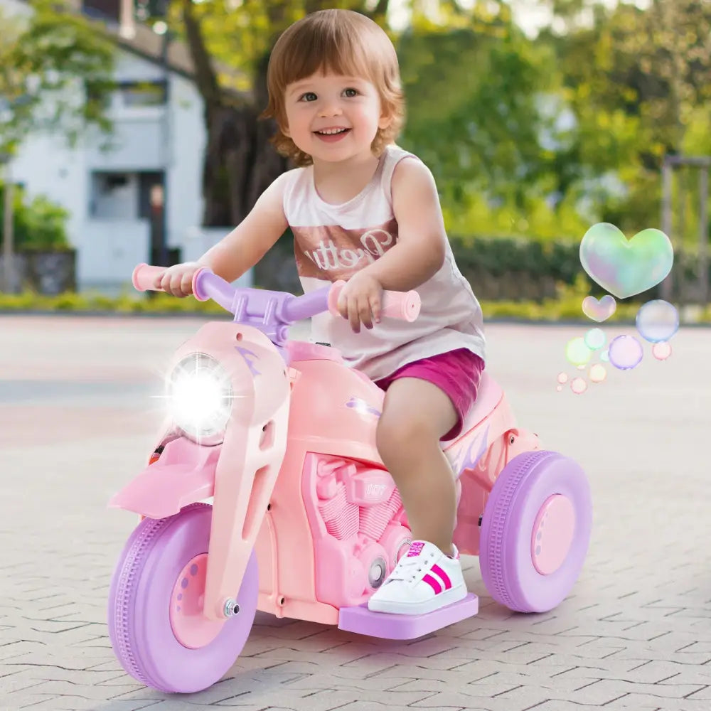 6V Kids Electric Ride on Motorcycle with Bubble Maker and Music-Pink and Purple - Pink & Purple - Powered Ride On Toys