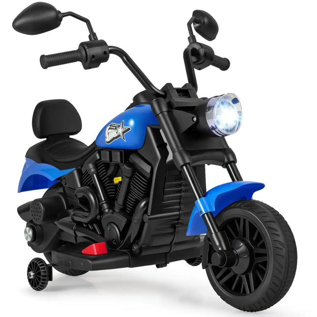 6V Kids Motorcycle with Headlight and Music and Training Wheels - Navy - Oasis Home Essentials