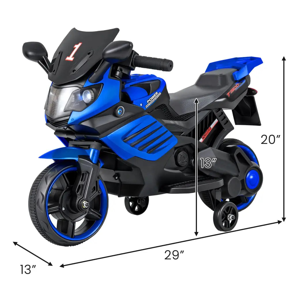 6V Kids Motorcycle with Headlights Music and Detachable Training Wheels-Navy - Navy - Powered Ride On Toys
