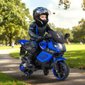 6V Kids Motorcycle with Headlights Music and Detachable Training Wheels-Navy - Navy - Powered Ride On Toys