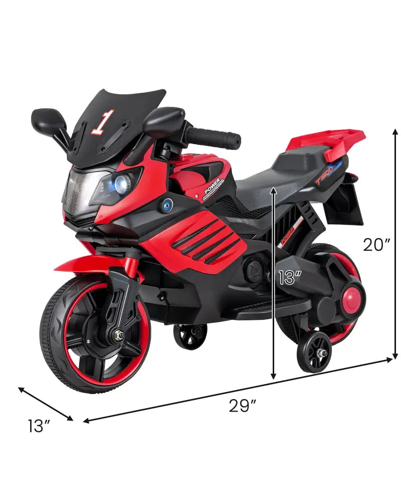 6V Kids Motorcycle with Headlights Music and Detachable Training Wheels-Red - Red - Powered Ride On Toys