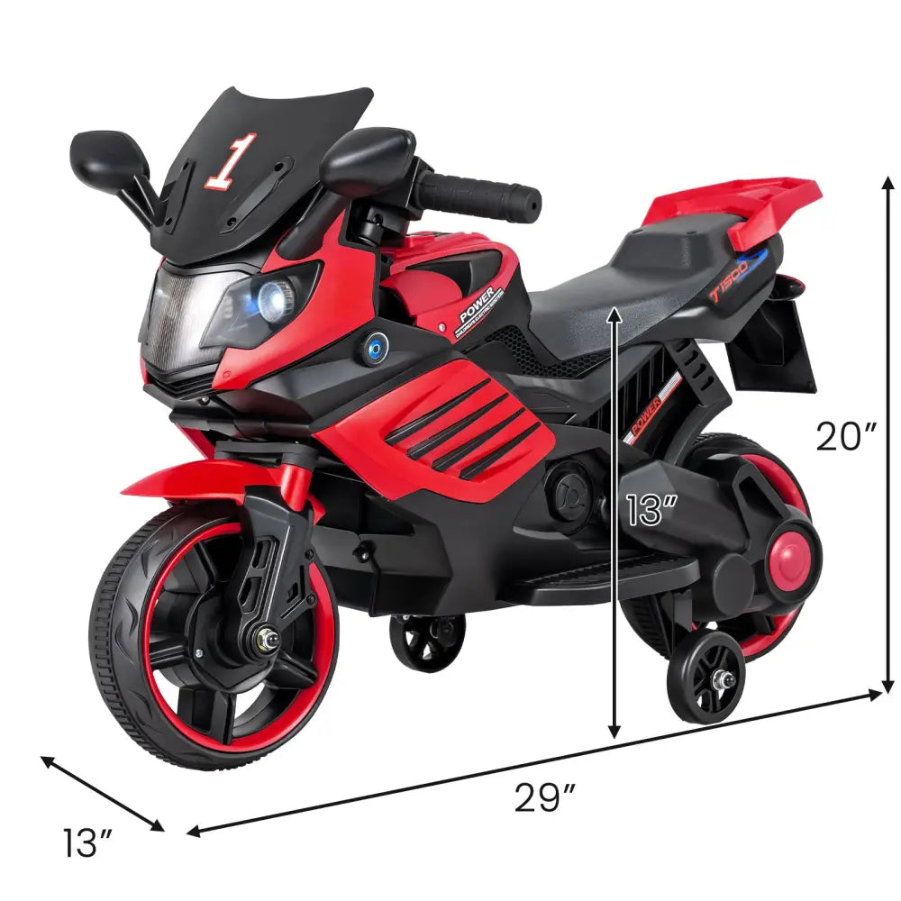 6V Kids Motorcycle with Headlights Music and Detachable Training Wheels-Red - Red - Powered Ride On Toys