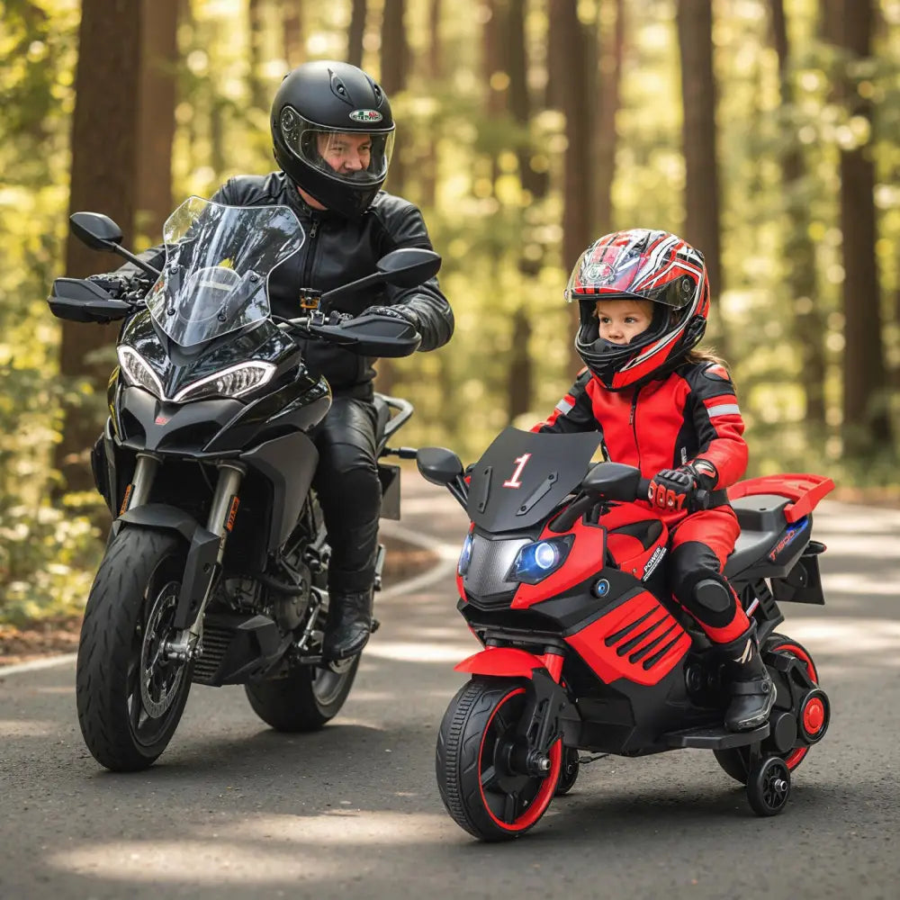 6V Kids Motorcycle with Headlights Music and Detachable Training Wheels-Red - Red - Powered Ride On Toys