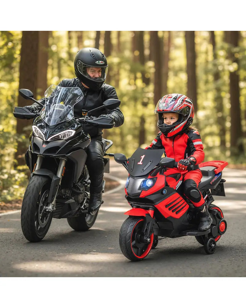 6V Kids Motorcycle with Headlights Music and Detachable Training Wheels-Red - Red - Powered Ride On Toys
