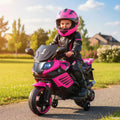6V Kids Motorcycle with Headlights Music and Detachable Training Wheels-Pink - Pink - Powered Ride On Toys