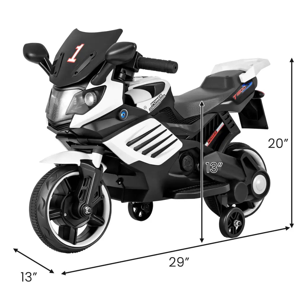 6V Kids Motorcycle with Headlights Music and Detachable Training Wheels-White - White - Powered Ride On Toys