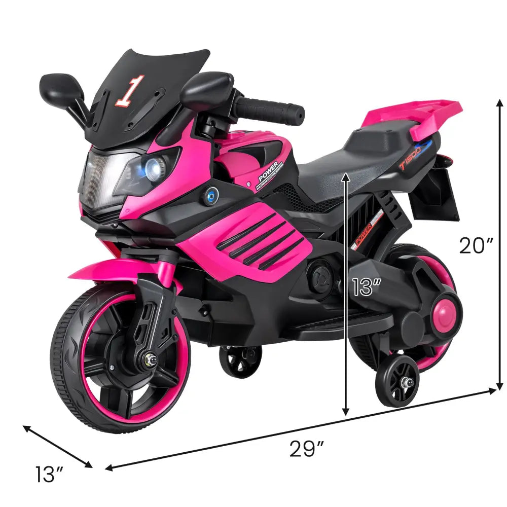 6V Kids Motorcycle with Headlights Music and Detachable Training Wheels-Pink - Pink - Powered Ride On Toys