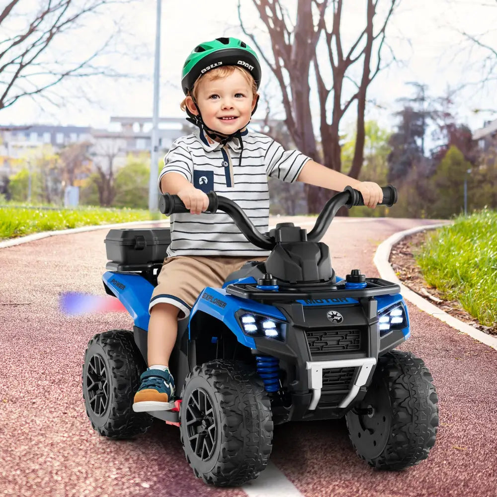 6V Kids Ride On ATV with Spray Function and Storage Box with Music-Blue - Blue - Powered Ride On Toys