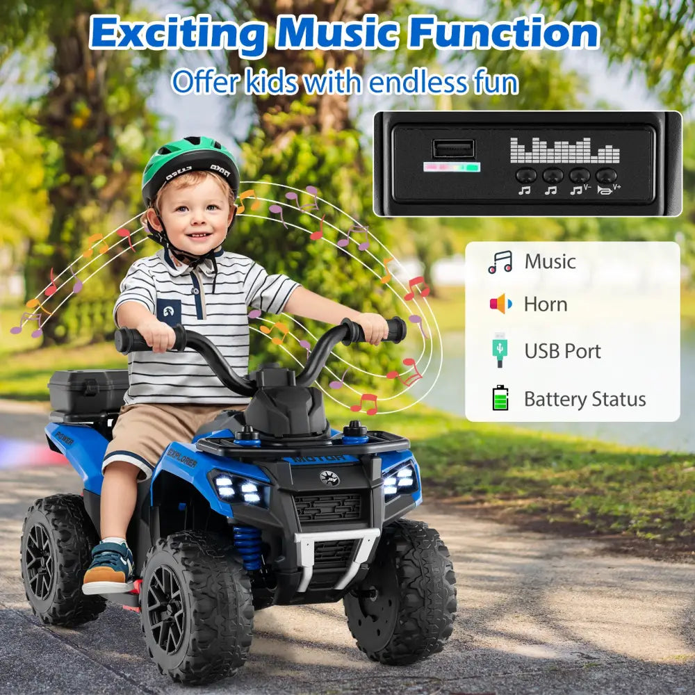 6V Kids Ride On ATV with Spray Function and Storage Box with Music-Blue - Blue - Powered Ride On Toys