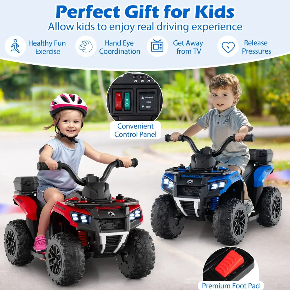 6V Kids Ride On ATV with Spray Function and Storage Box with Music-Blue - Blue - Powered Ride On Toys
