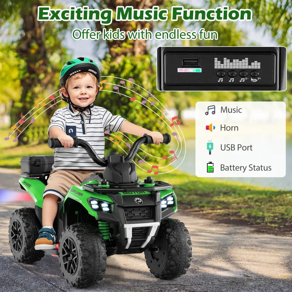 6V Kids Ride On ATV with Spray Function and Storage Box with Music-Green - Green - Powered Ride On Toys