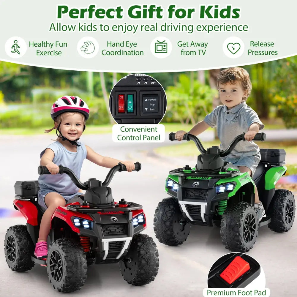 6V Kids Ride On ATV with Spray Function and Storage Box with Music-Green - Green - Powered Ride On Toys