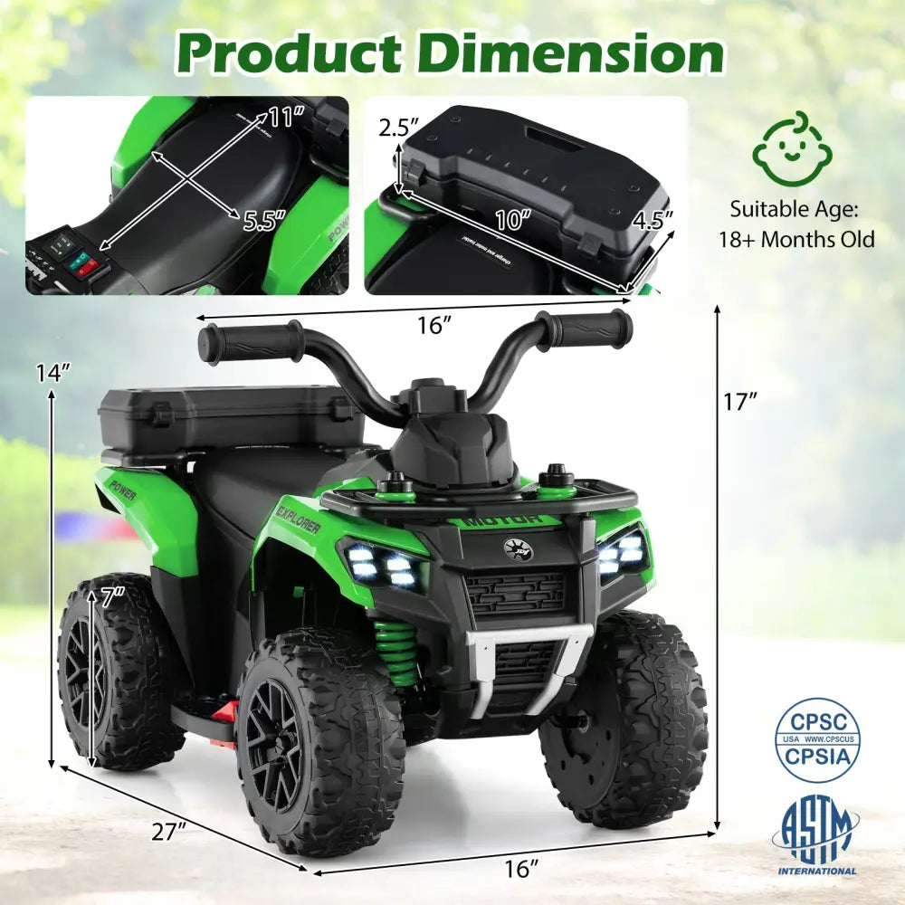 6V Kids Ride On ATV with Spray Function and Storage Box with Music-Green - Green - Powered Ride On Toys
