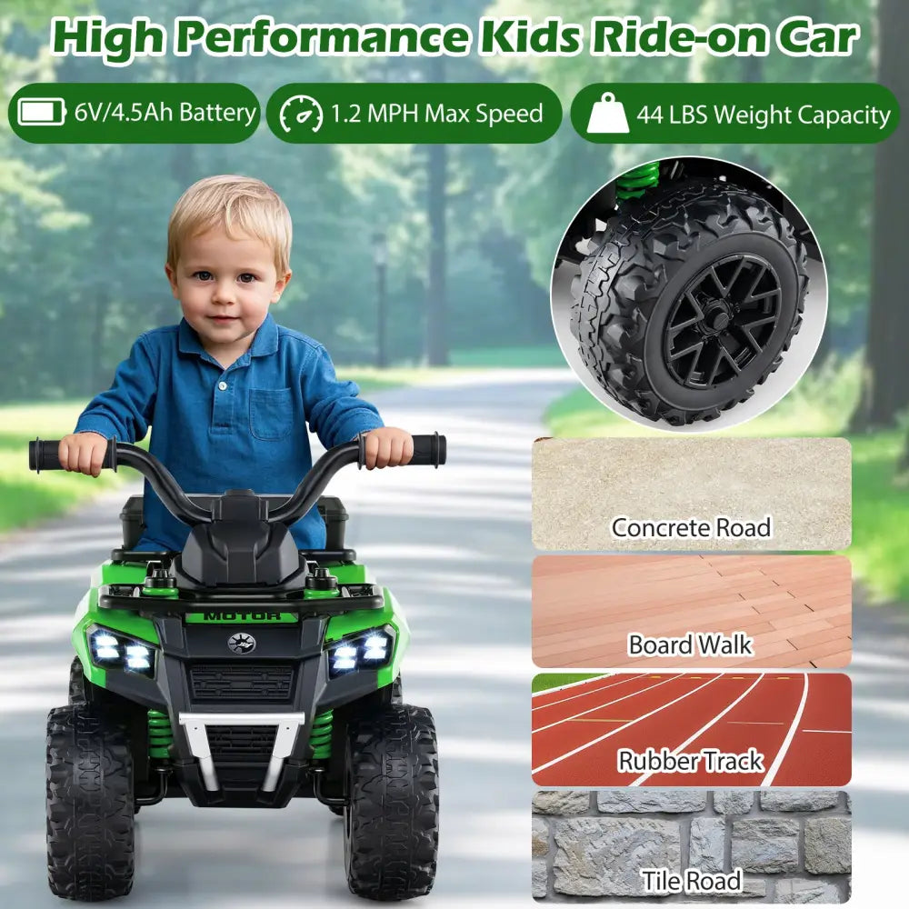 6V Kids Ride On ATV with Spray Function and Storage Box with Music-Green - Green - Powered Ride On Toys