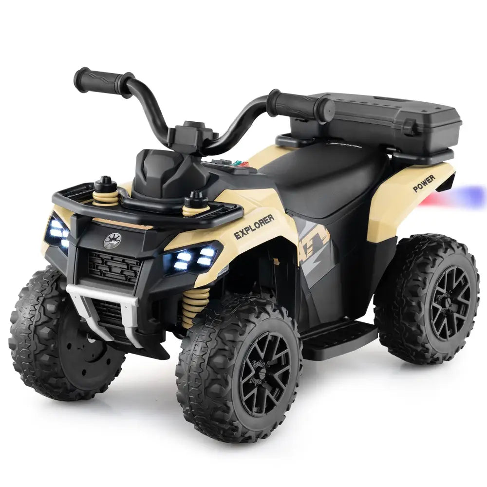 6V Kids Ride On ATV with Spray Function and Storage Box with Music-Khaki - Khaki - Powered Ride On Toys