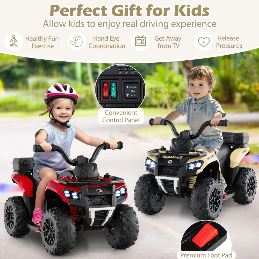 6V Kids Ride On ATV with Spray Function and Storage Box with Music-Khaki - Khaki - Powered Ride On Toys