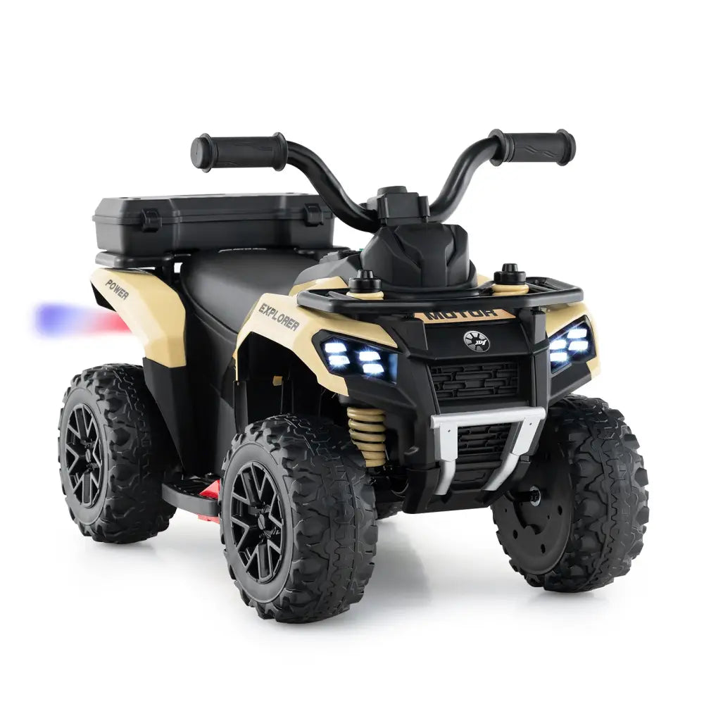 6V Kids Ride On ATV with Spray Function and Storage Box with Music-Khaki - Khaki - Powered Ride On Toys