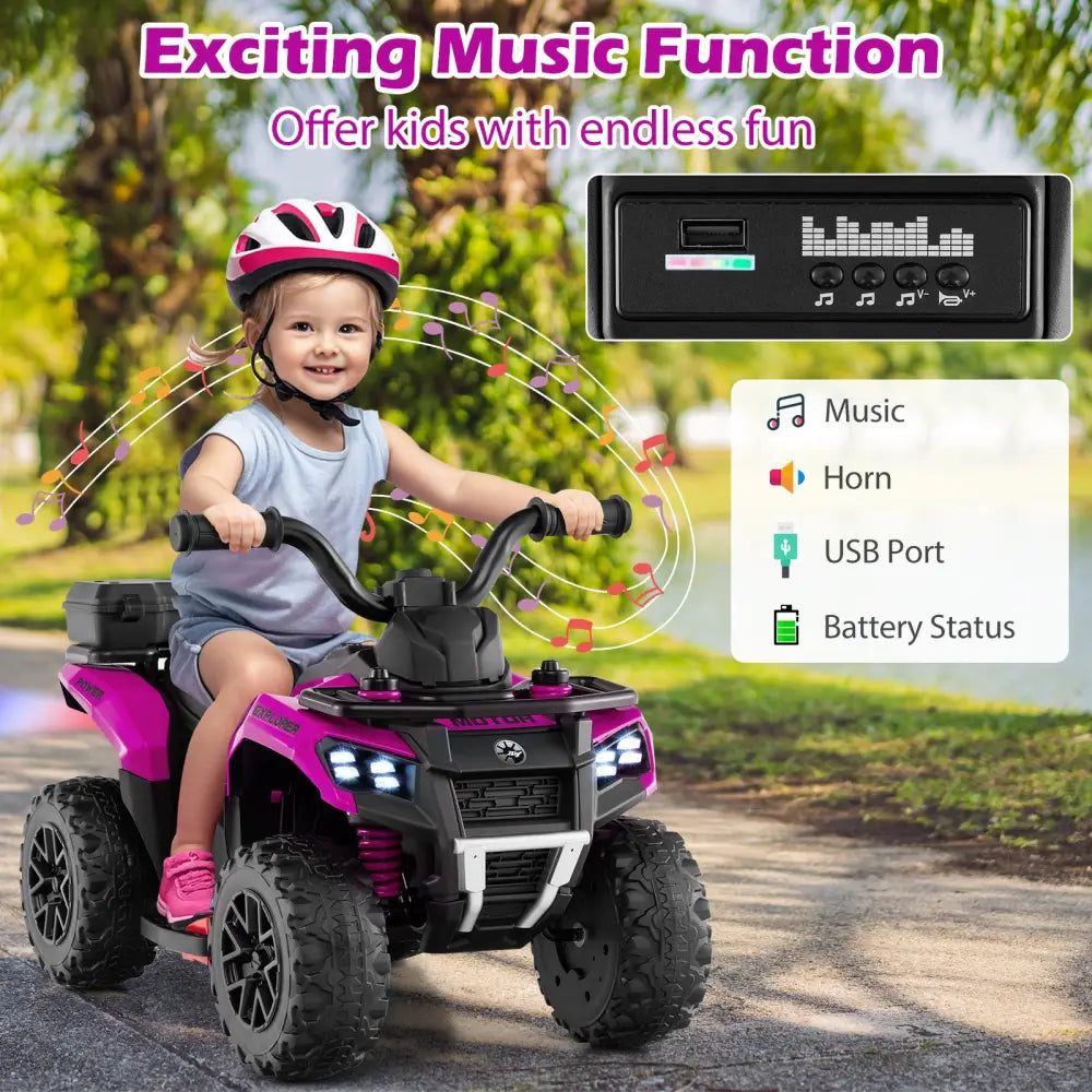 6V Kids Ride On ATV with Spray Function and Storage Box with Music-Pink - Pink - Powered Ride On Toys