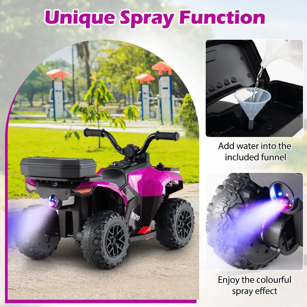 6V Kids Ride On ATV with Spray Function and Storage Box with Music-Pink - Pink - Powered Ride On Toys