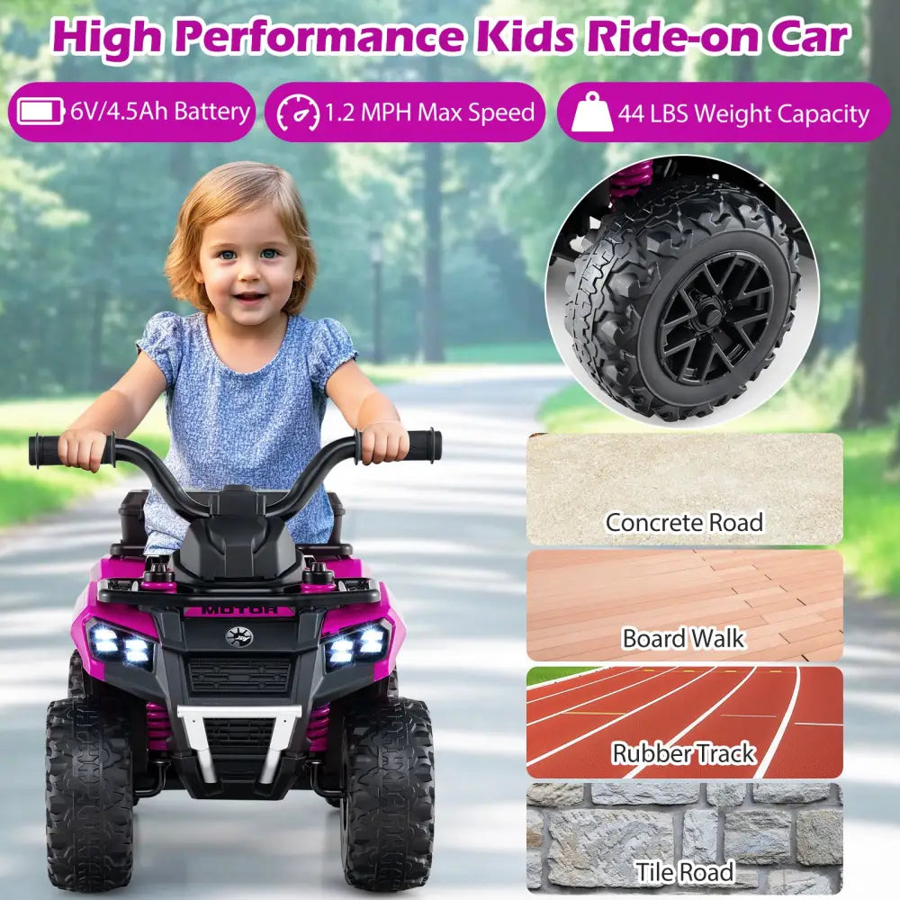 6V Kids Ride On ATV with Spray Function and Storage Box with Music-Pink - Pink - Powered Ride On Toys