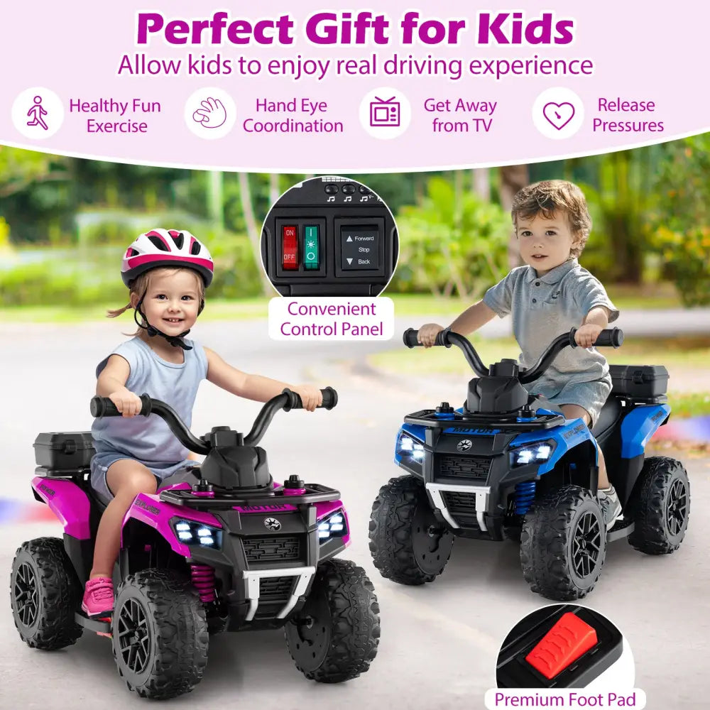 6V Kids Ride On ATV with Spray Function and Storage Box with Music-Pink - Pink - Powered Ride On Toys