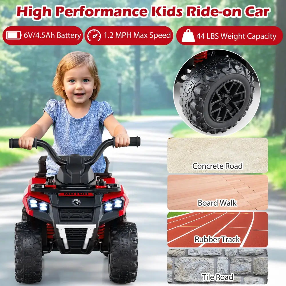 6V Kids Ride On ATV with Spray Function and Storage Box with Music-Red - Red - Powered Ride On Toys