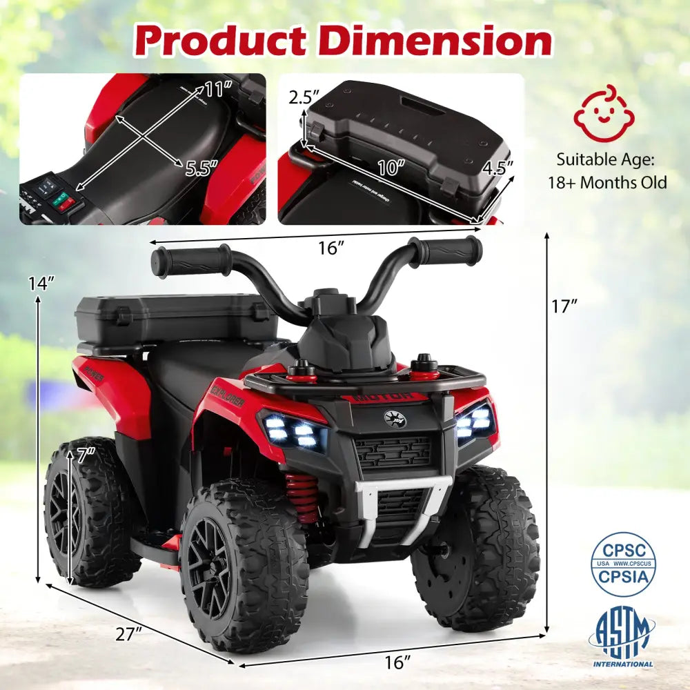 6V Kids Ride On ATV with Spray Function and Storage Box with Music-Red - Red - Powered Ride On Toys