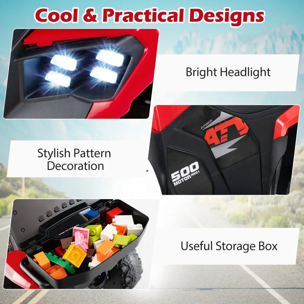 6V Kids Ride On ATV with Spray Function and Storage Box with Music-Red - Red - Powered Ride On Toys