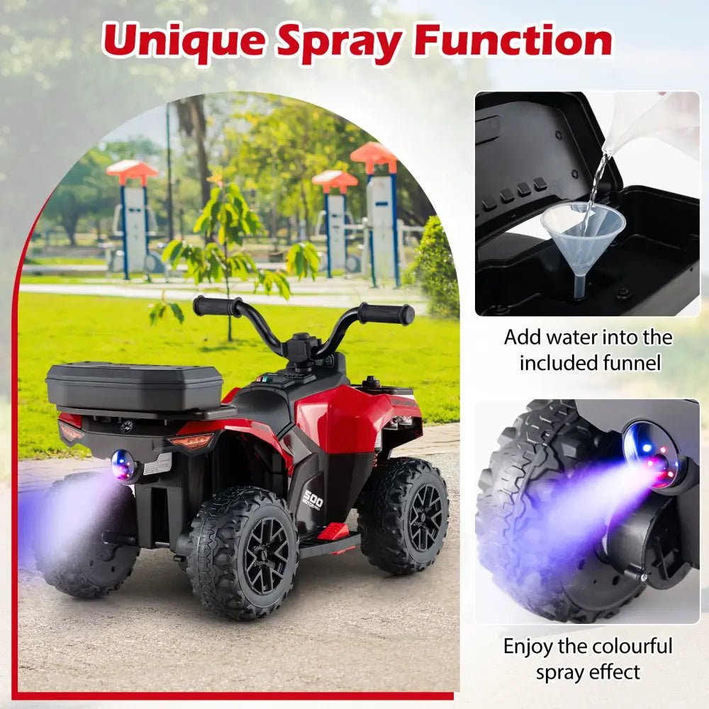 6V Kids Ride On ATV with Spray Function and Storage Box with Music-Red - Red - Powered Ride On Toys
