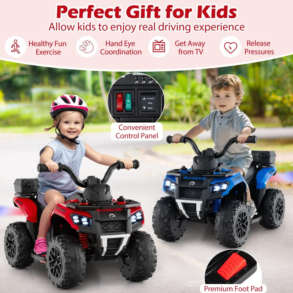 6V Kids Ride On ATV with Spray Function and Storage Box with Music-Red - Red - Powered Ride On Toys