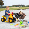 6V Kids Ride On Bulldozer with Folding Basketball Hoop and Balls - Yellow - Powered Ride On Toys