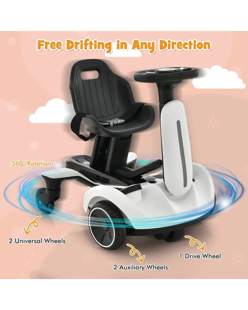 6V Kids Ride on Drift Car with 360° Spin and 2 Adjustable Heights-White - White - Powered Ride On Toys
