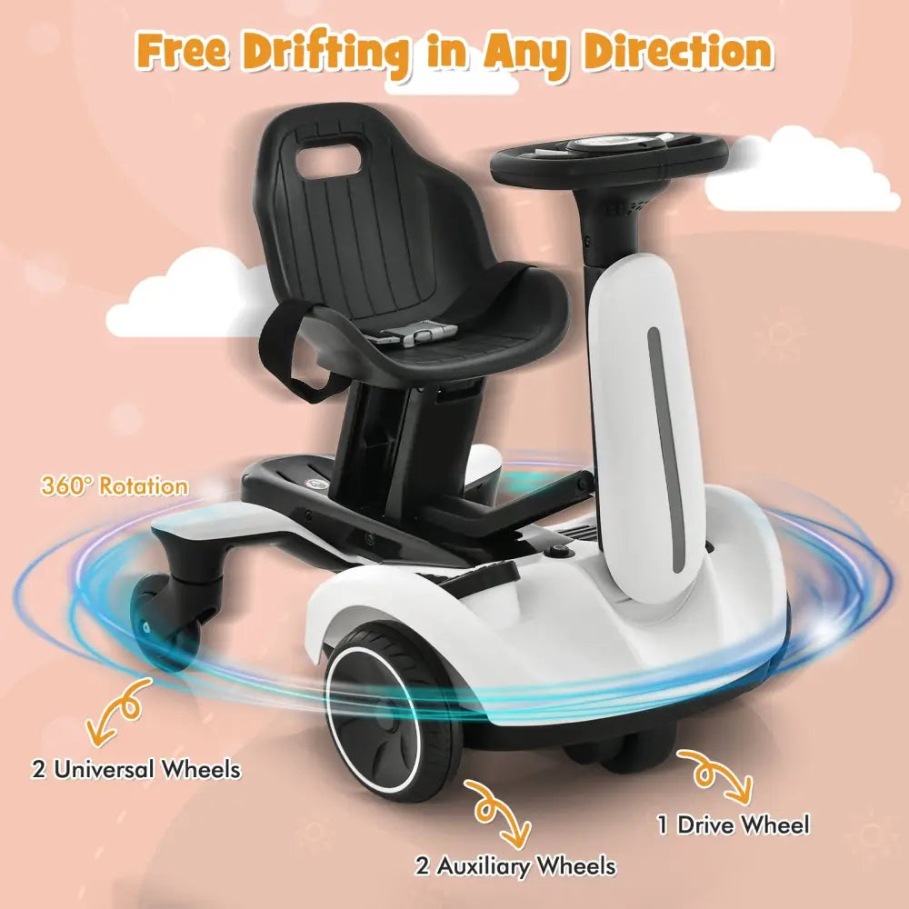 6V Kids Ride on Drift Car with 360° Spin and 2 Adjustable Heights-White - White - Powered Ride On Toys