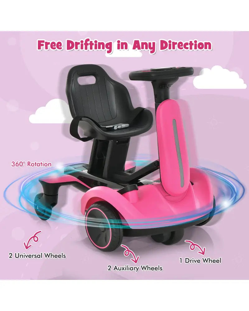 6V Kids Ride on Drift Car with 360° Spin and 2 Adjustable Heights-Pink - Pink - Powered Ride On Toys