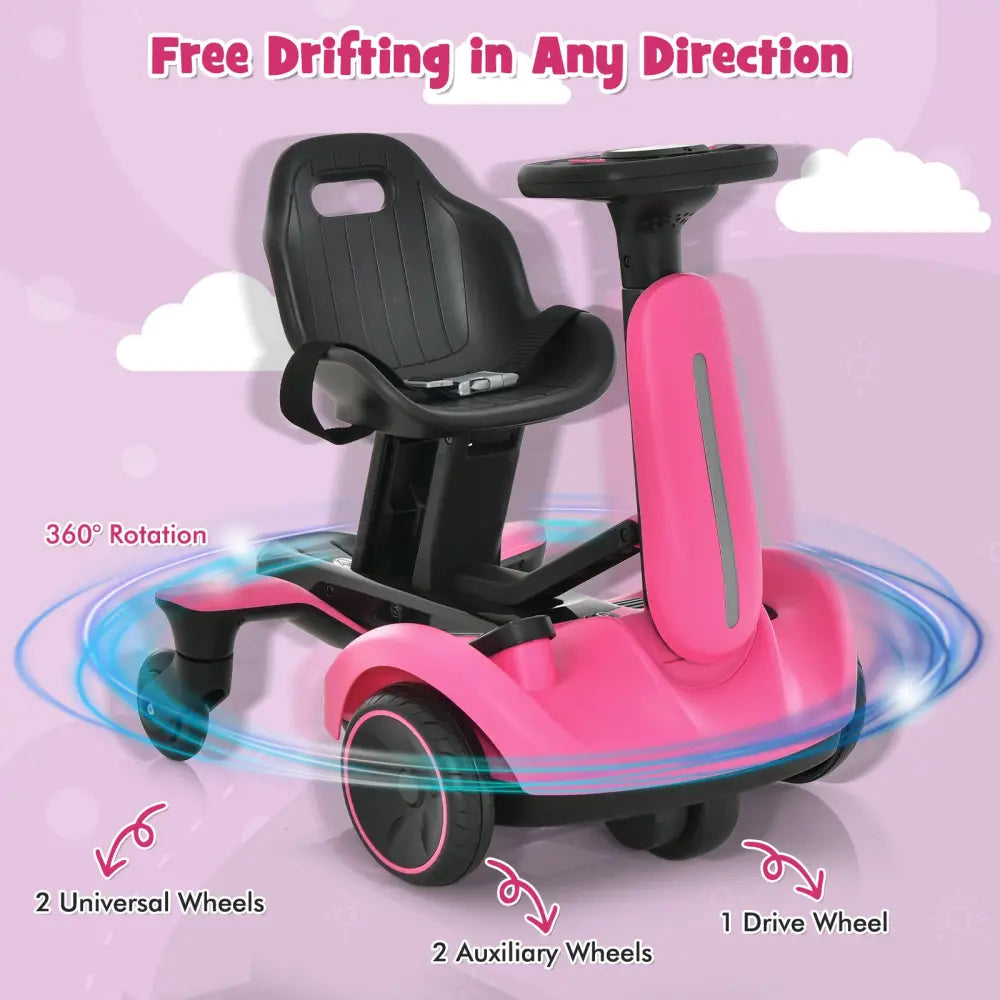 6V Kids Ride on Drift Car with 360° Spin and 2 Adjustable Heights-Pink - Pink - Powered Ride On Toys