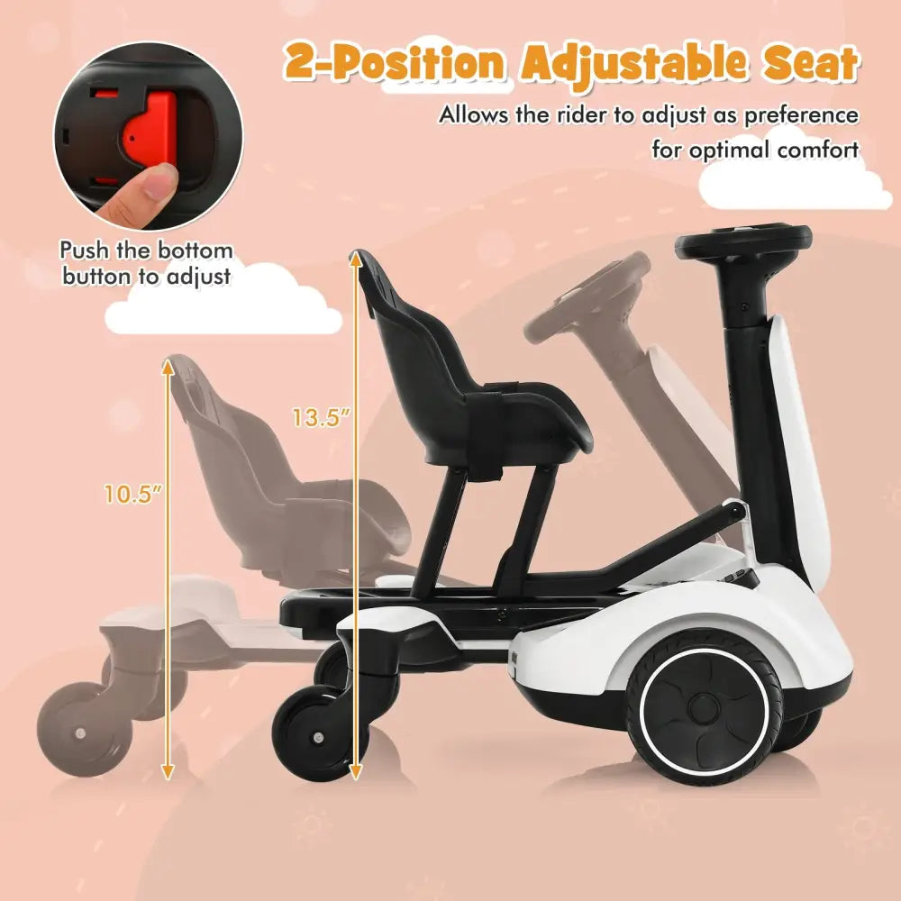 6V Kids Ride on Drift Car with 360° Spin and 2 Adjustable Heights-White - White - Powered Ride On Toys