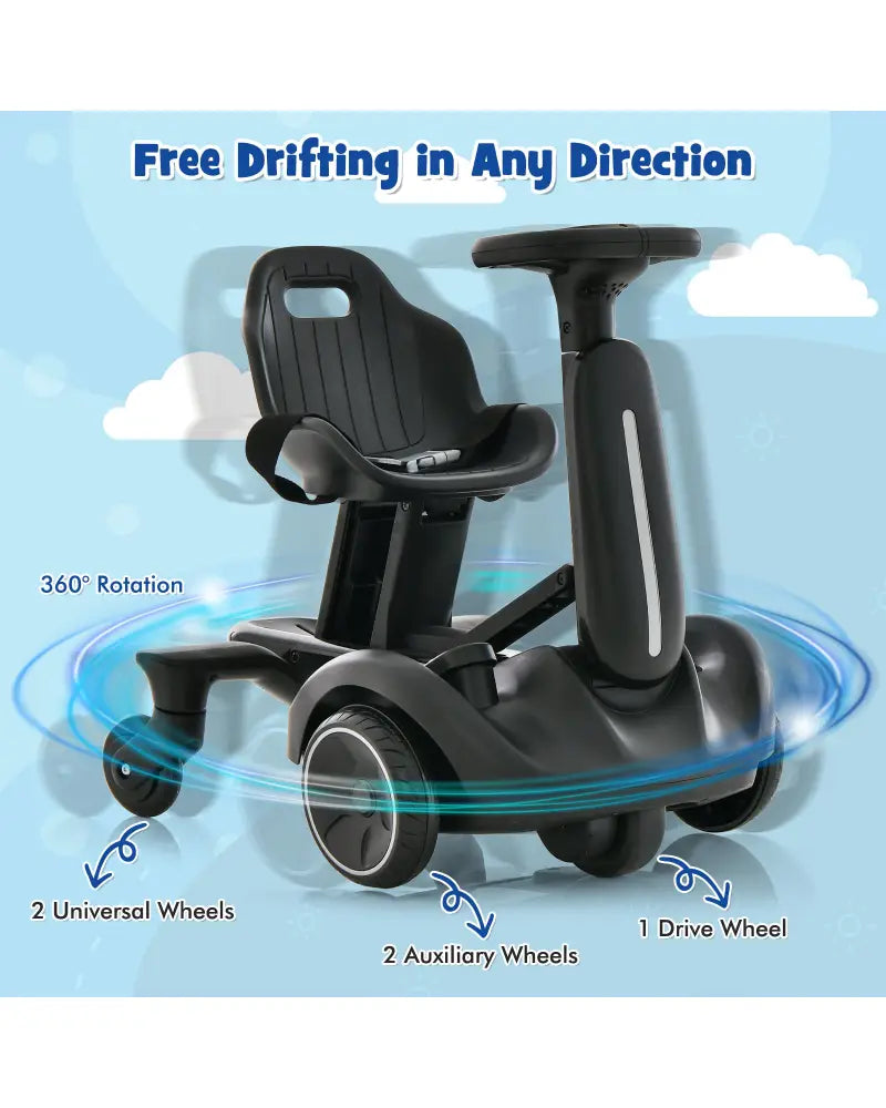 6V Kids Ride on Drift Car with 360° Spin and 2 Adjustable Heights-Black - Black - Powered Ride On Toys