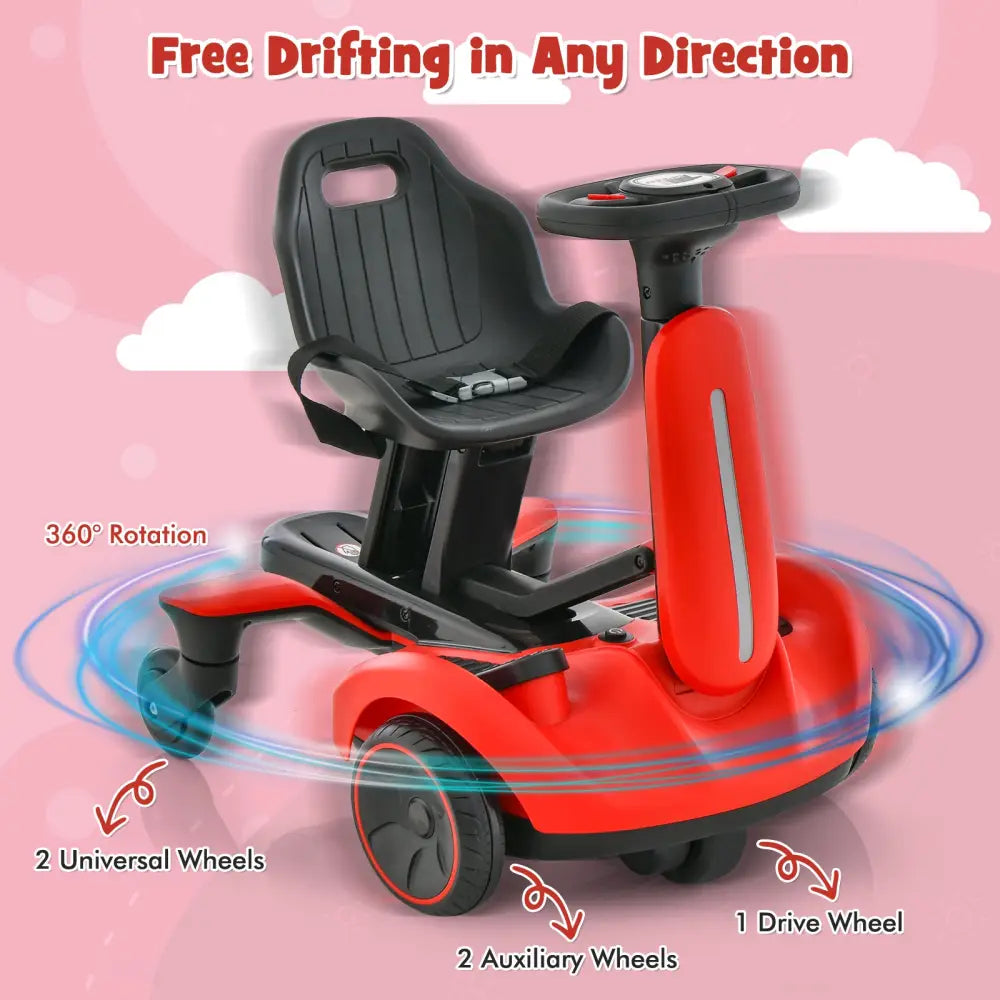 6V Kids Ride on Drift Car with 360° Spin and 2 Adjustable Heights-Red - Red - Powered Ride On Toys
