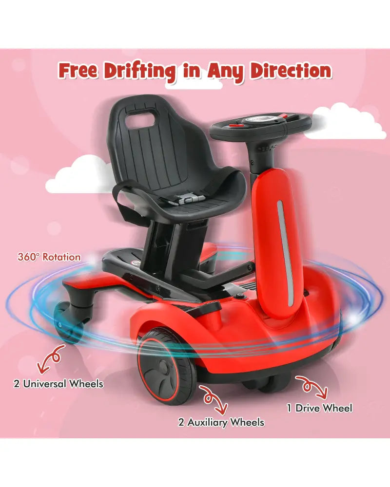 6V Kids Ride on Drift Car with 360° Spin and 2 Adjustable Heights-Red - Red - Powered Ride On Toys