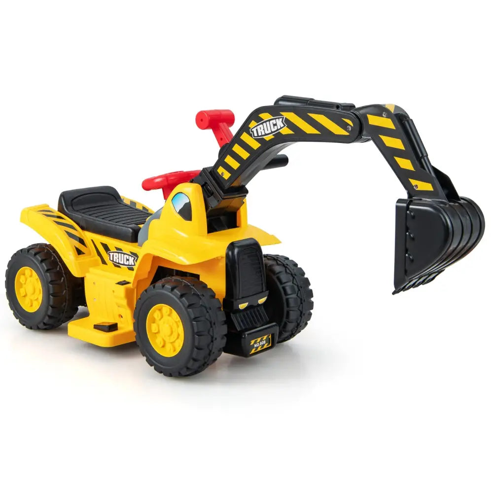 6V Kids Ride On Excavator Fun Digger with Folding Basketball Hoop - Yellow - Powered Ride On Toys