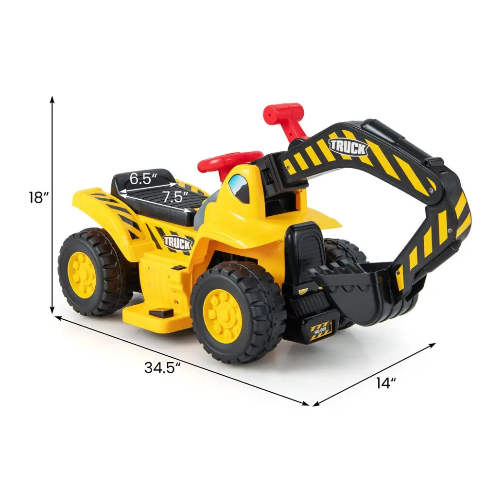 6V Kids Ride On Excavator Fun Digger with Folding Basketball Hoop - Yellow - Powered Ride On Toys