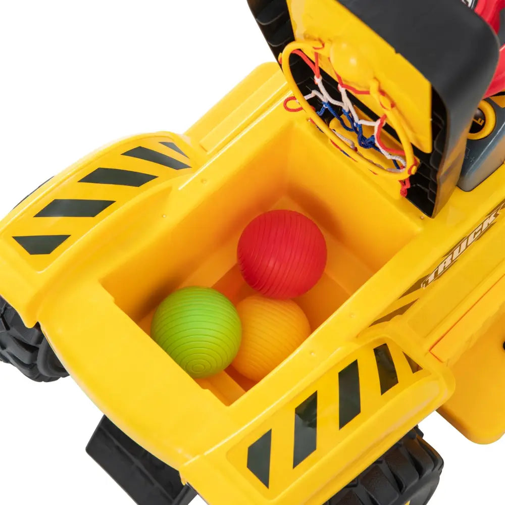 6V Kids Ride On Excavator Fun Digger with Folding Basketball Hoop - Yellow - Powered Ride On Toys