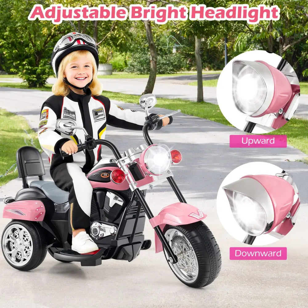 6V Powered Toddler 3-Wheel Motorbike Ride On Toy with Horn and Headlight-Heart Pink - Heart Pink - Powered Ride On Toys