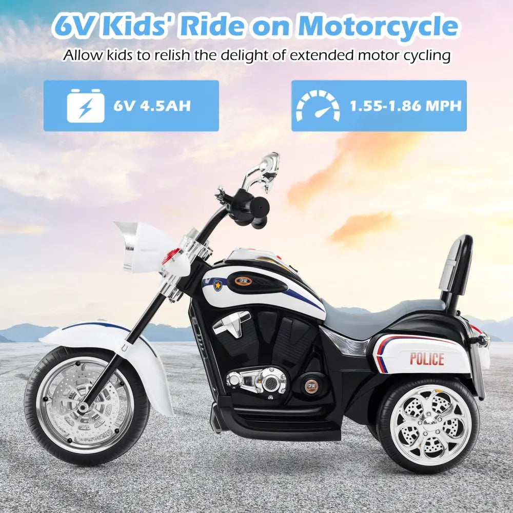 6V Powered Toddler 3-Wheel Motorbike Ride On Toy with Horn and Headlight-Black and White - Black & White - Powered Ride