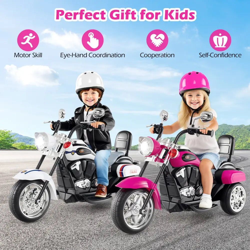 6V Powered Toddler 3-Wheel Motorbike Ride On Toy with Horn and Headlight-Black and White - Black & White - Powered Ride