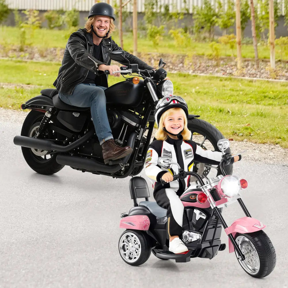 6V Powered Toddler 3-Wheel Motorbike Ride On Toy with Horn and Headlight-Heart Pink - Heart Pink - Powered Ride On Toys